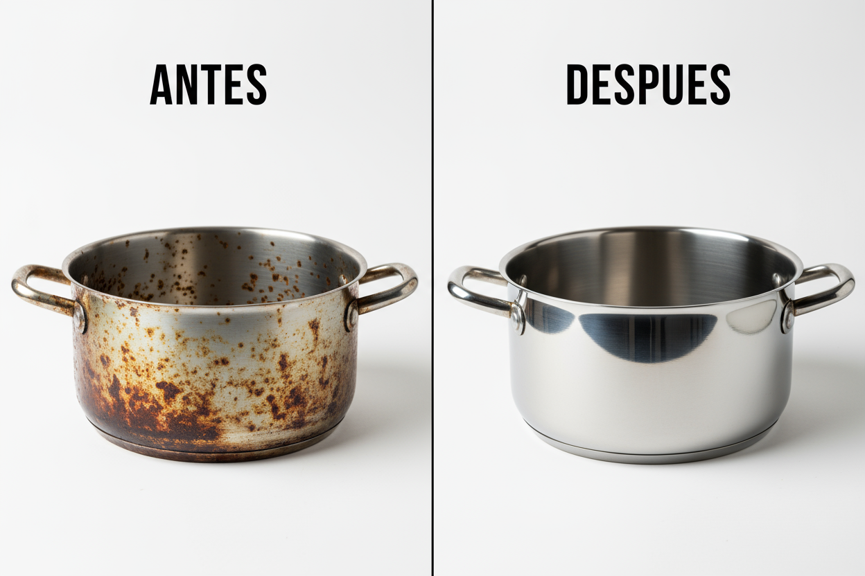 OLLA ANTES CON OXIDO OLLA DESPUES SIN OXIDO